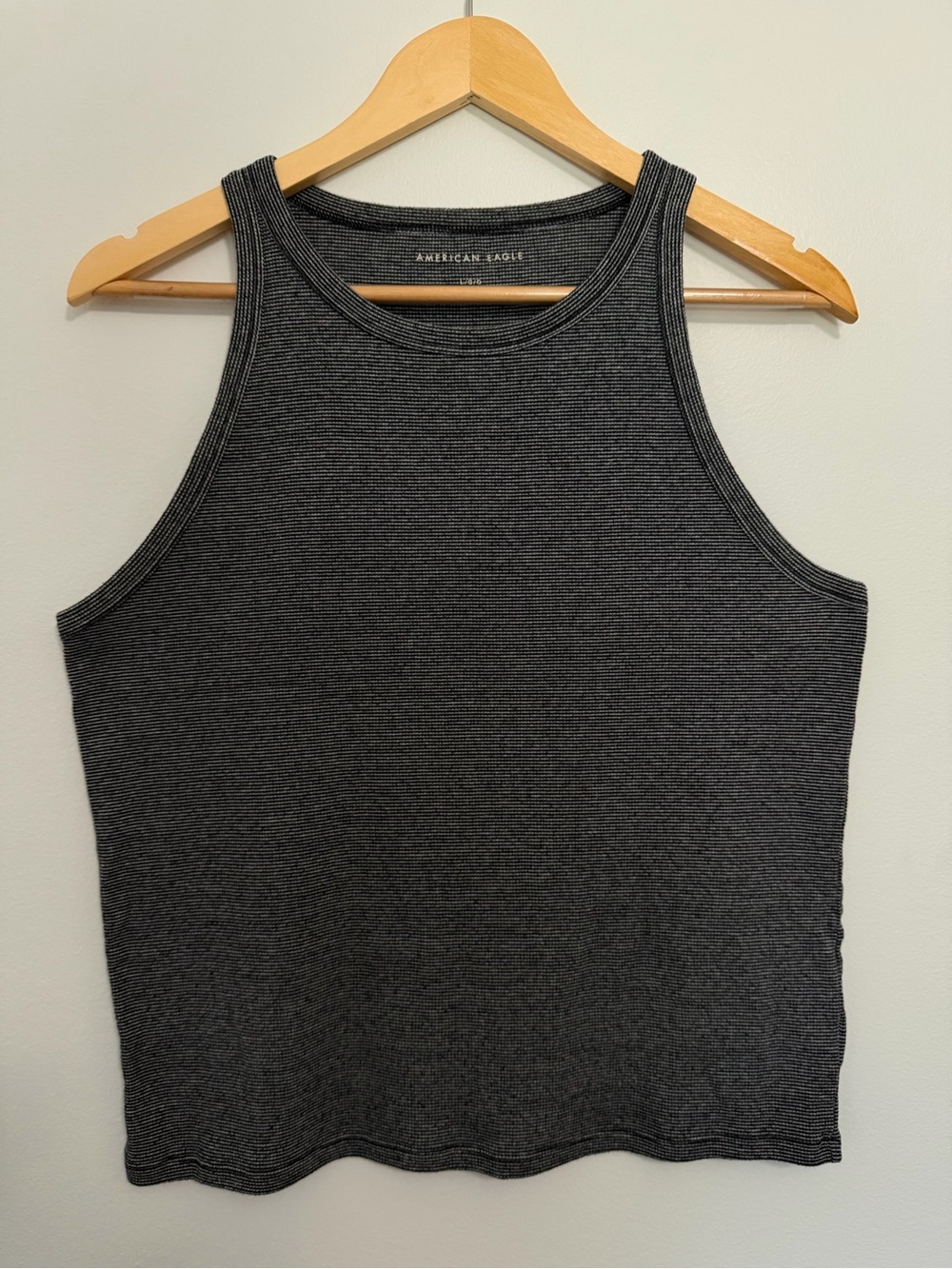 American Eagle Black Gray Micro Stripe Ribbed Tank Top